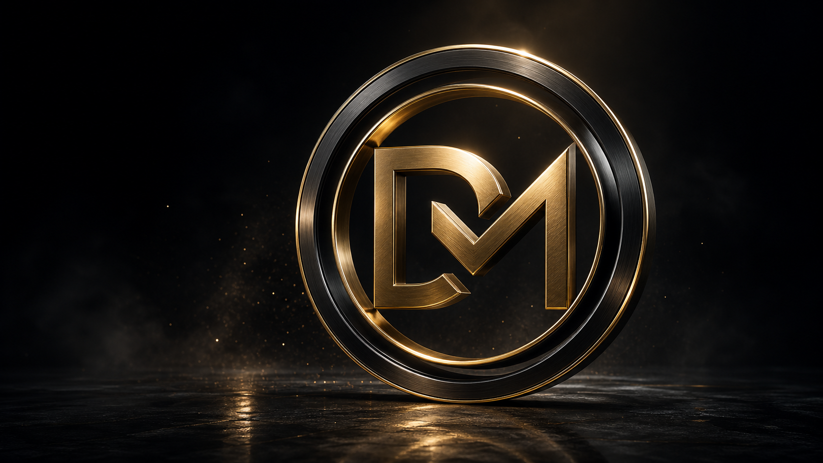 Luksusowe logo 3D DM Studio z metalicznym monogramem i złotym pierścieniem